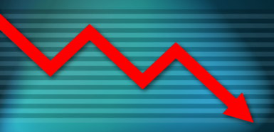roter Pfeil mit Abwärtsprognose auf blauem Hintergrund