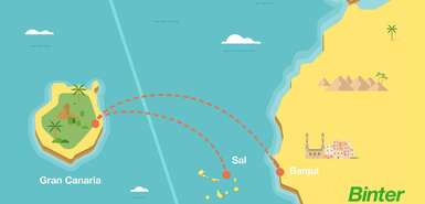 Beispielhafte Übersichtskarte verschiedener Flugverbindungen von Binter Canarias